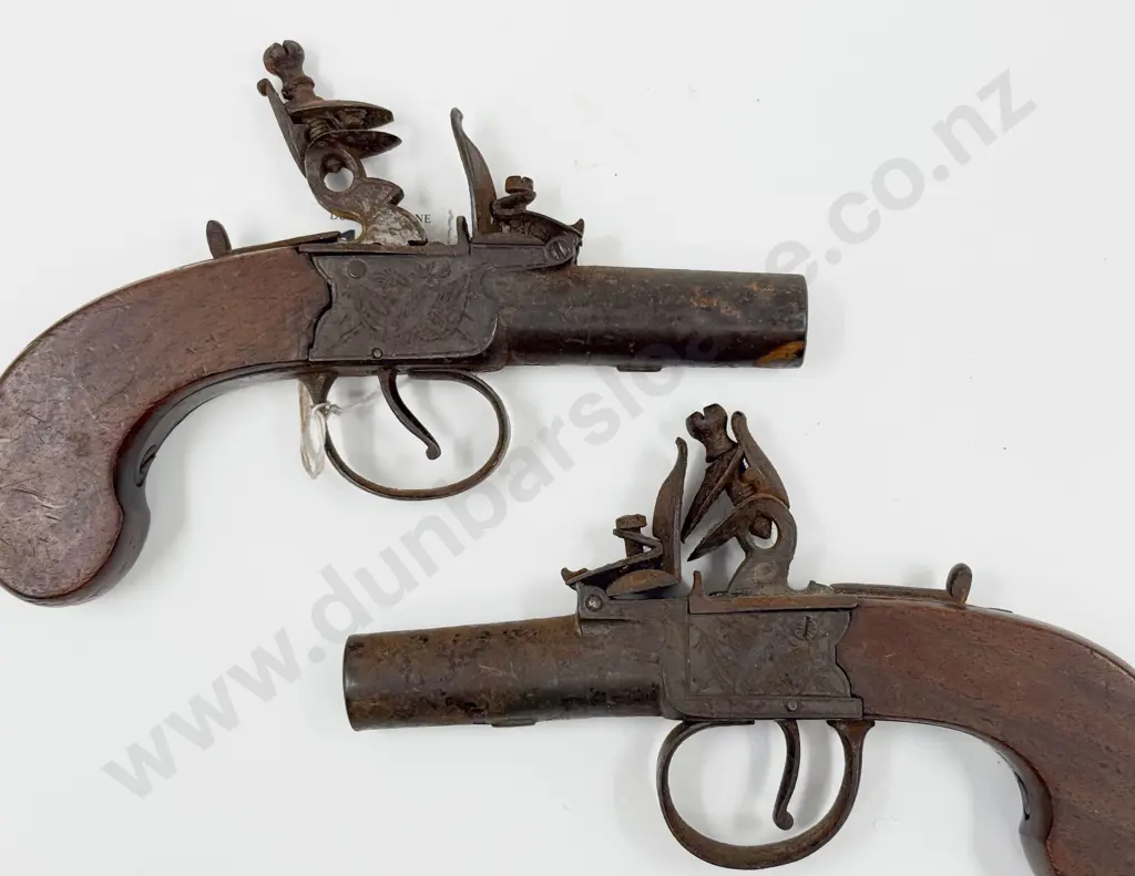 C1821-1830 British Pair Flintlock Boxlock Vest Pistols by Brunton of York Image 1++