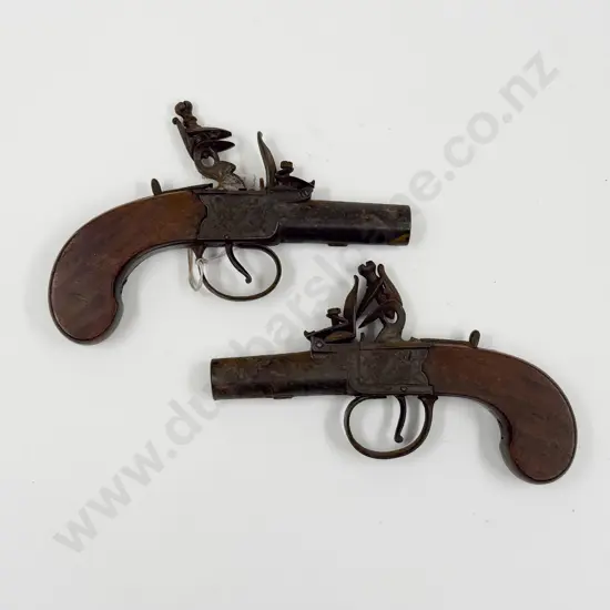 C1821-1830 British Pair Flintlock Boxlock Vest Pistols by Brunton of York