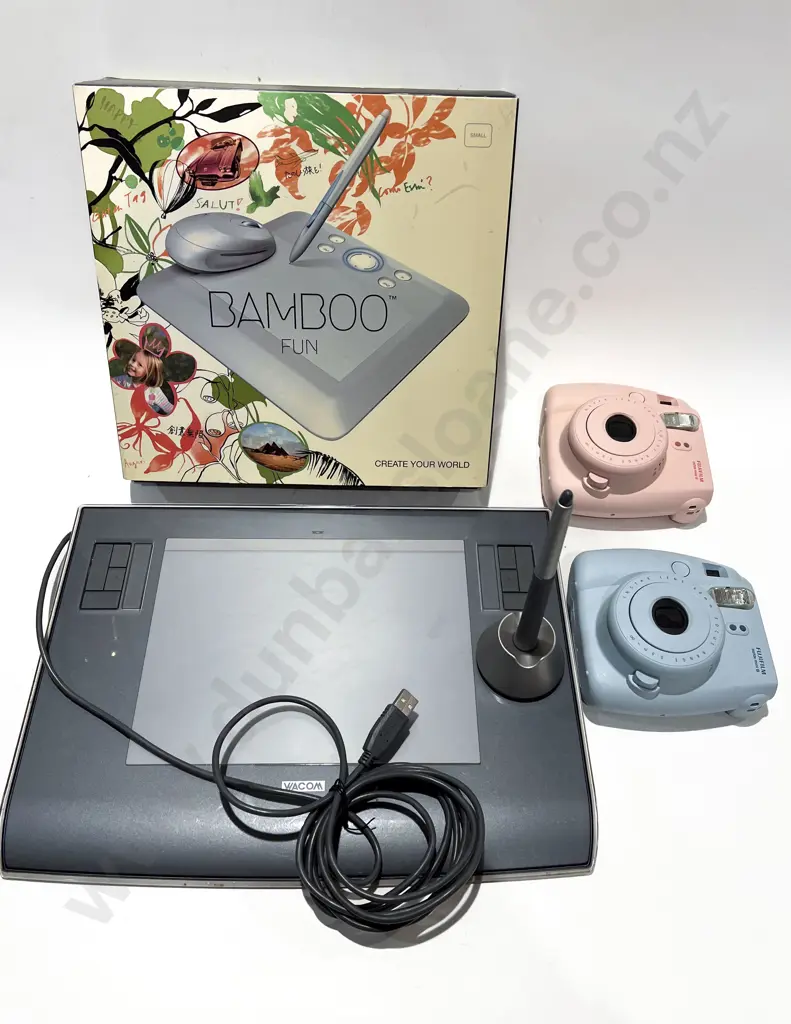 Two Fuji Film Modern Polaroid Cameras Together with Assorted Electronics Image 1++
