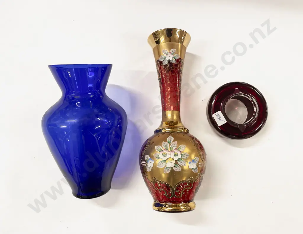 Venetian Glass Vase Together with Blue Glass Vase and Other Ashtray Image 1++