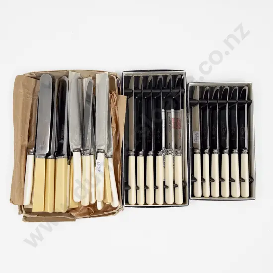 Pair of Boxed Sheffield Plate Bone Handled Knives together with other Box of Assorted Bone Handled