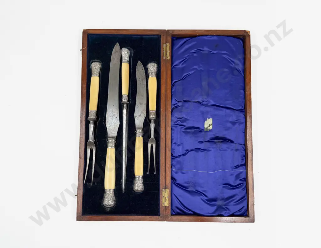 Cased Bone Handled Carving Set Image 1++