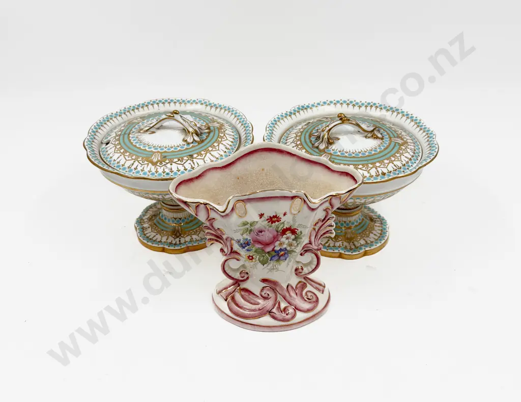 Pair of Minton Lidded Savoury Dishes and Wedgwood Vase Image 1++