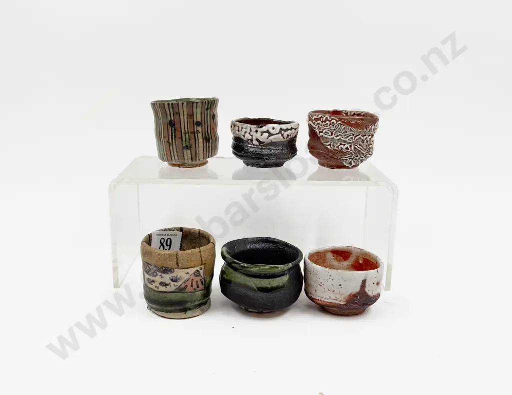 Six Assorted Tea Bowls including Elena Renker and Aaron Scythe Image 1++