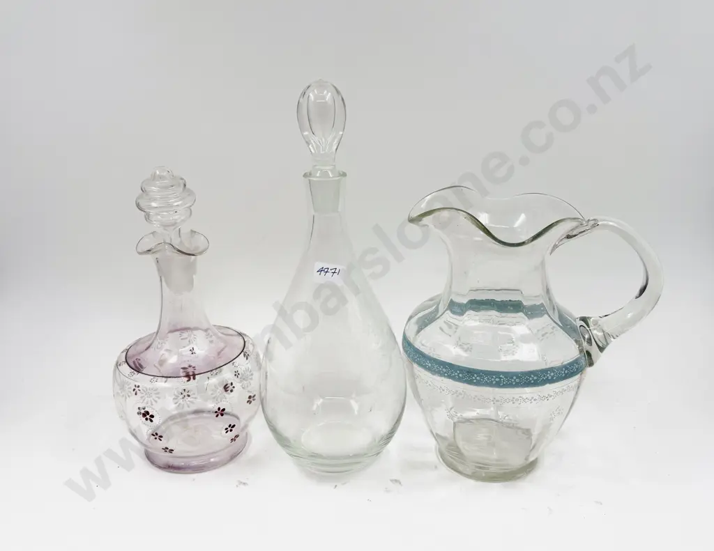 Two Glass Decanters and Jug Image 1++