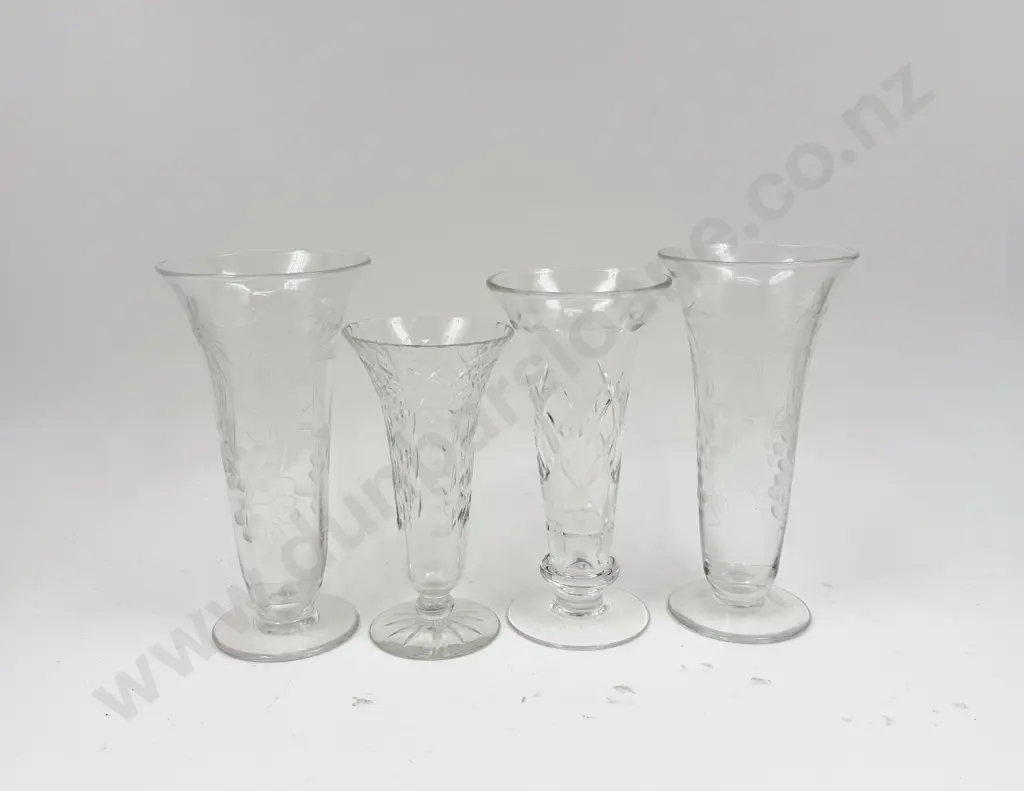Pair of Etched Glass Vases and Two Crystal Vases Image 1++