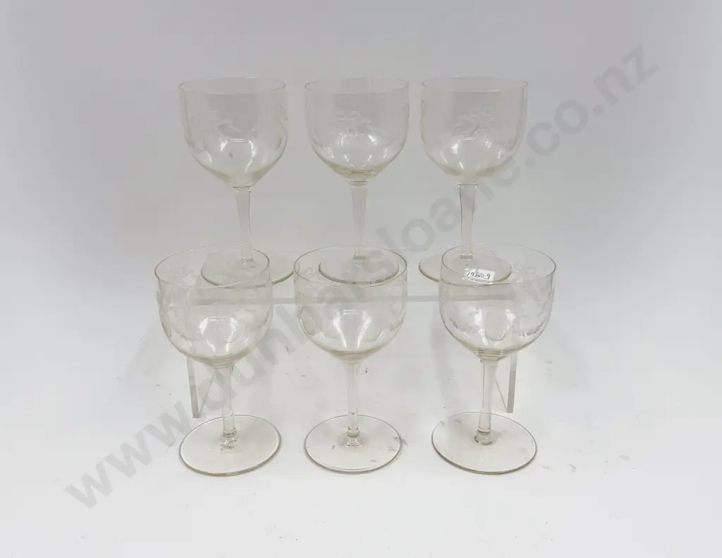 Six Etched Glass Goblets Image 1++