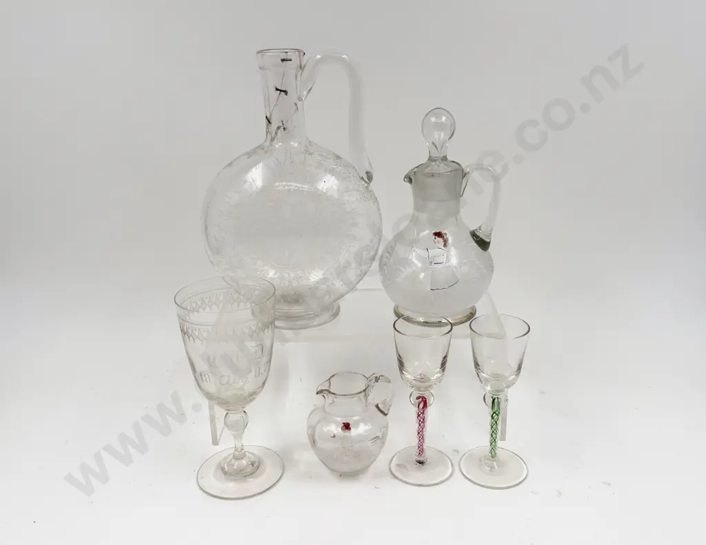 Two Pieces of Mary Gregory Glassware and Assorted Victorian Glass Image 1++