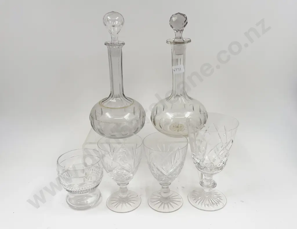 Two Glass Decanters together with Assorted Glasses Image 1++