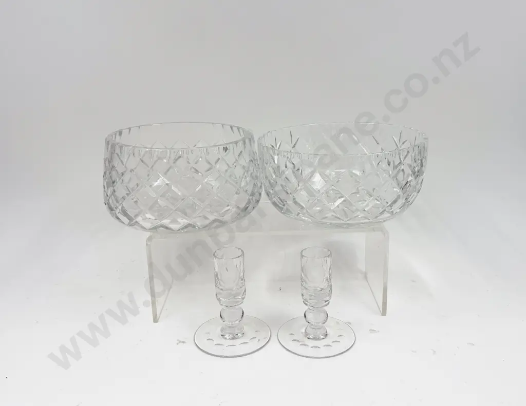 Crystal Bowls together with Pair of Crystal Candle Sticks Image 1++