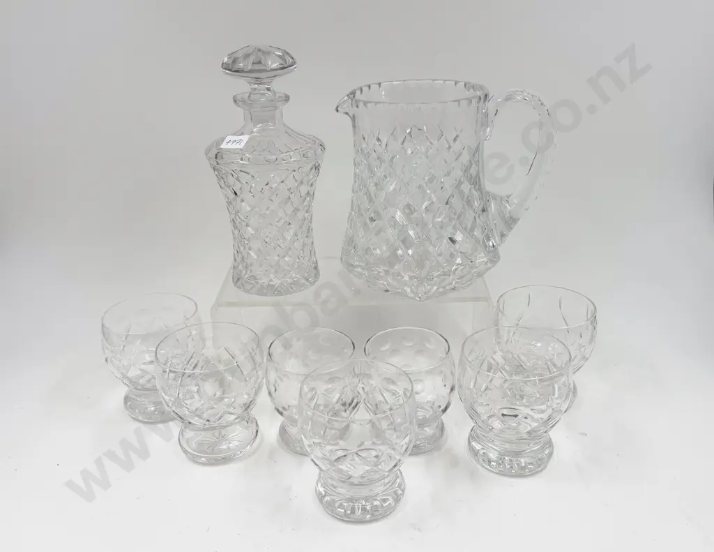 Crystal Decanter with Glass Jug and Assorted Tumblers Image 1++