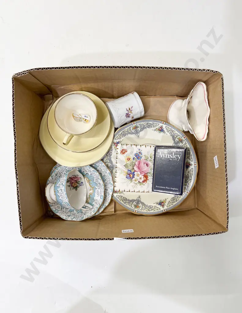 Box of Assorted Fancy China including Aynsley and Wedgwood Image 1++