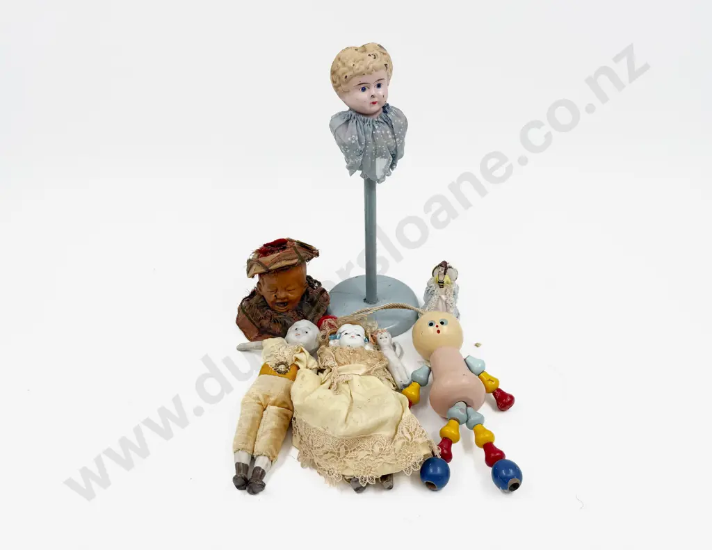 Antique Dolls including wooden 'Mary Lou' and bisque character head and tin head Image 1++