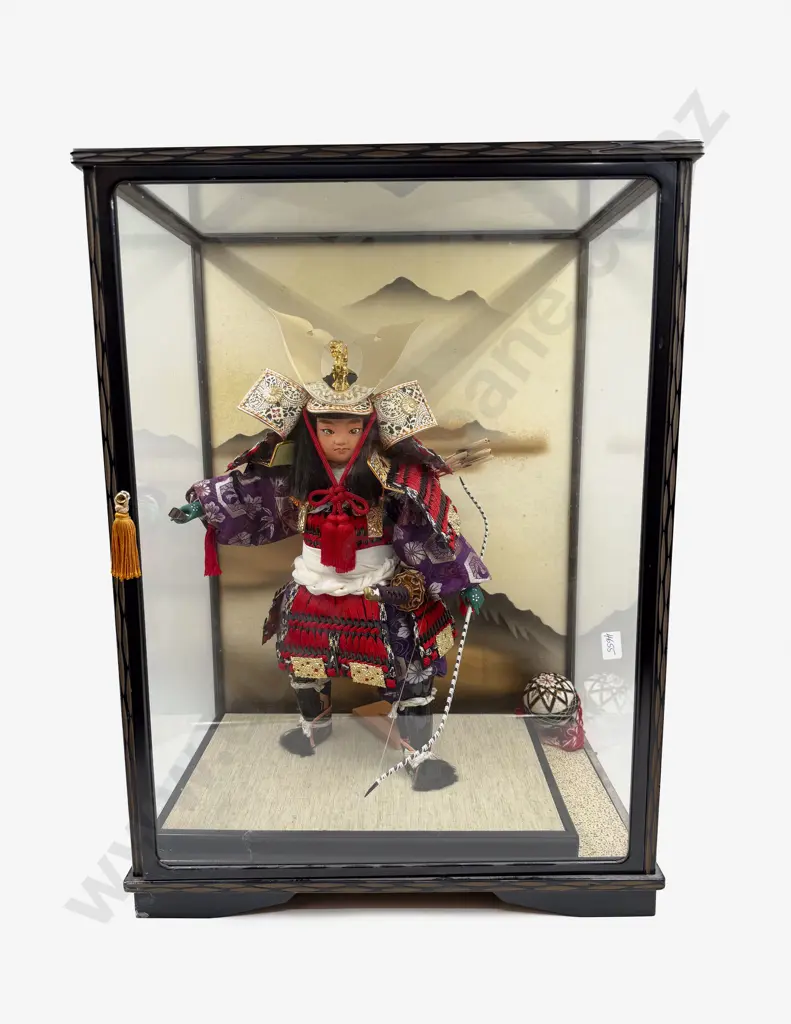 Japanese Samurai Doll in glass display case Image 1++