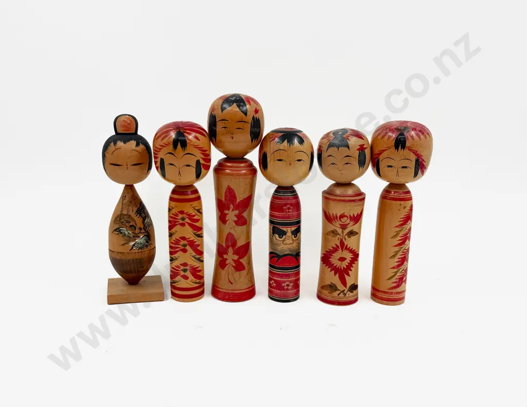 Six Kokeshi Traditional Japanese Wooden Dolls Image 1++