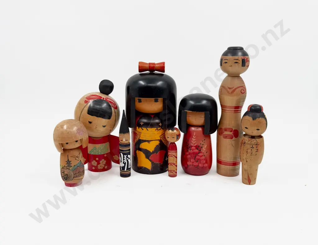 Eight Kokeshi Traditional Japanese Wooden Dolls Image 1++