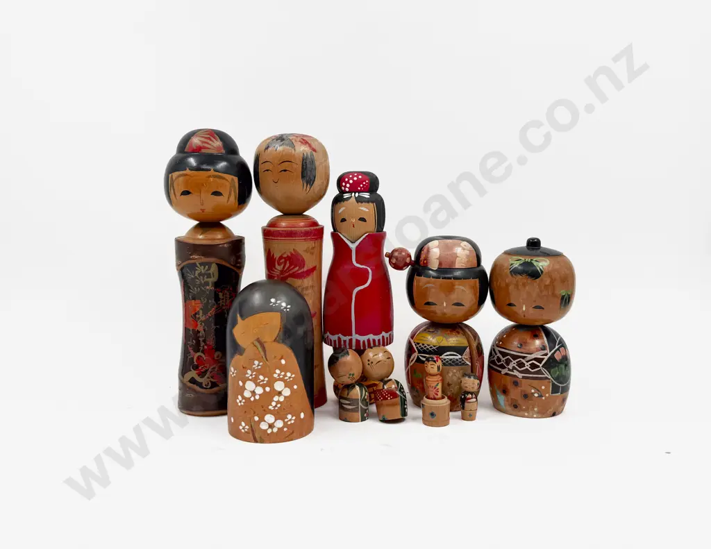 Seven Kokeshi Traditional Japanese Wooden Dolls Image 1++