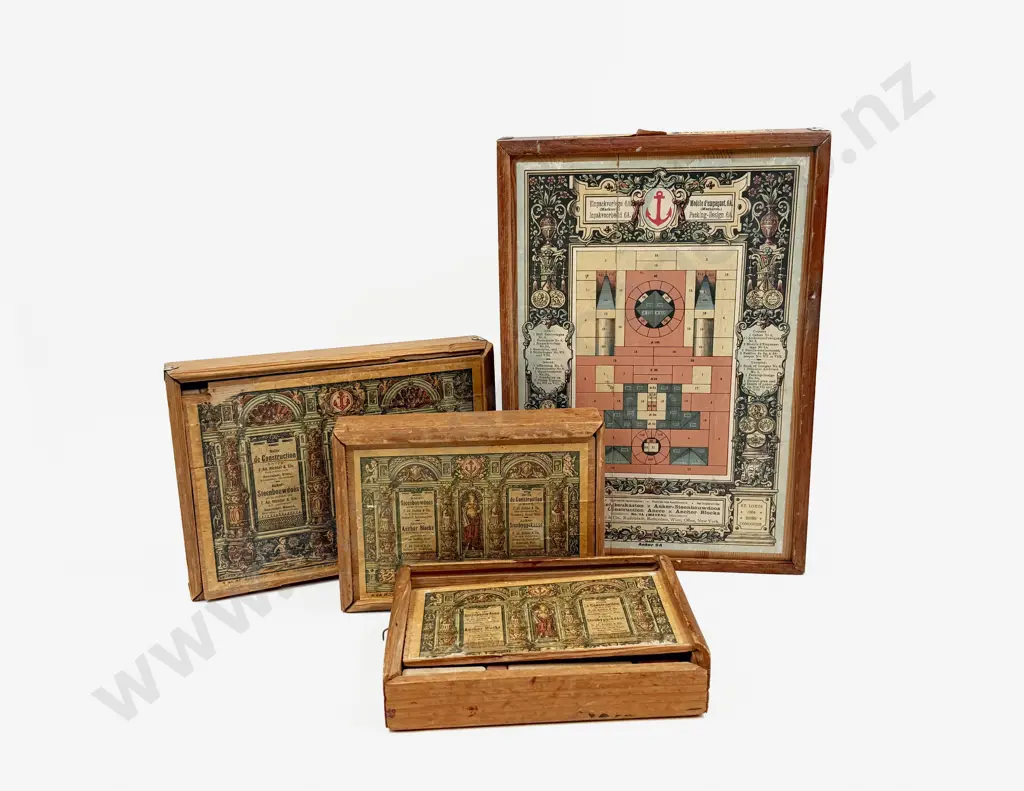 Four Boxed Set Antique German Architectural Building Blocks Image 1++