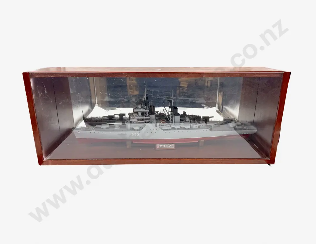 Scale of Model of the Sverdlov Russian Battleship in Glass Case Image 1++