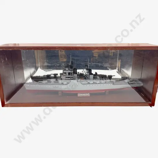 Scale of Model of the Sverdlov Russian Battleship in Glass Case