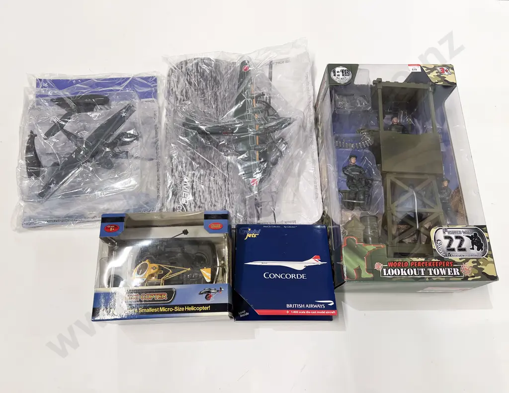 Peacekeeper Lookout Tower with Two Jet Fighters Helicopter and Concorde Models Image 1++