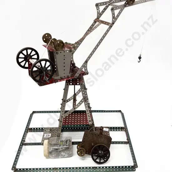 Vintage Meccano Model Crane with a Clockwork Motor