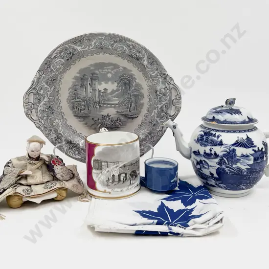 Box of Mixed China Including Mid 18th Century Teapot