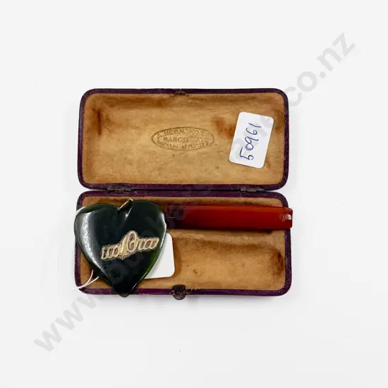 Pounamu Heart Pendant with Amber Cheroot Holder & Case