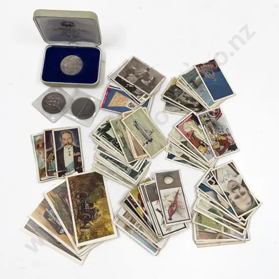 NZ Hawkes Bay Savings Bank 1969 Cook Bi-Centenary Medallion and Two Bronze with Cig Cards