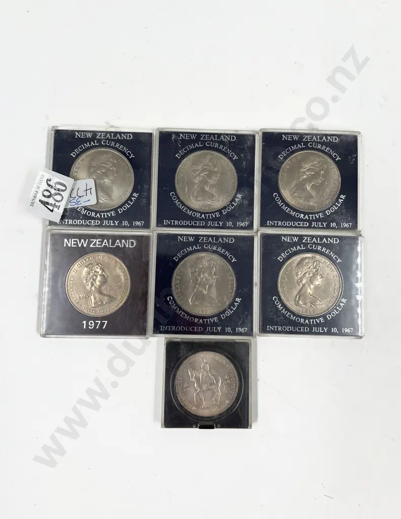 NZ Six Unc Commemorative $1 and UK QEII Five Shilling Image 1++