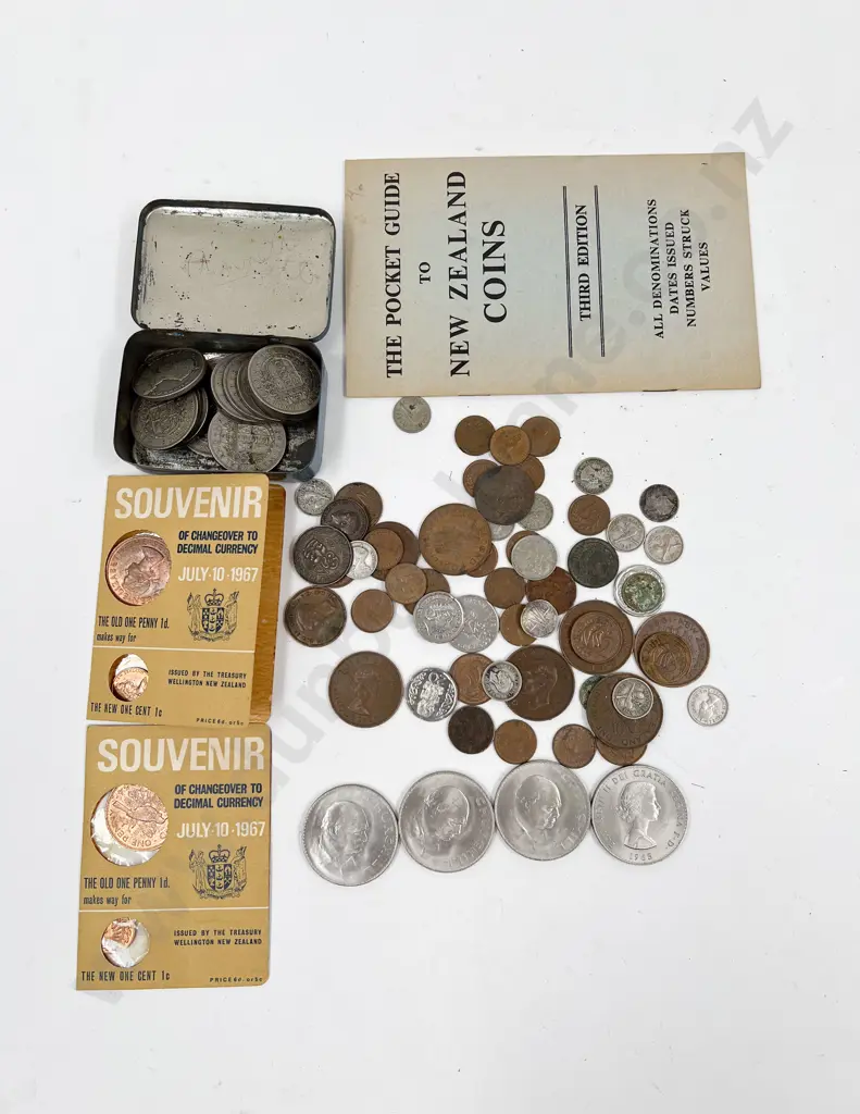 Small Qty NZ and Various Pocket Change Coinage with 1967 Souvenir Penny and Pocket Guide Image 1++
