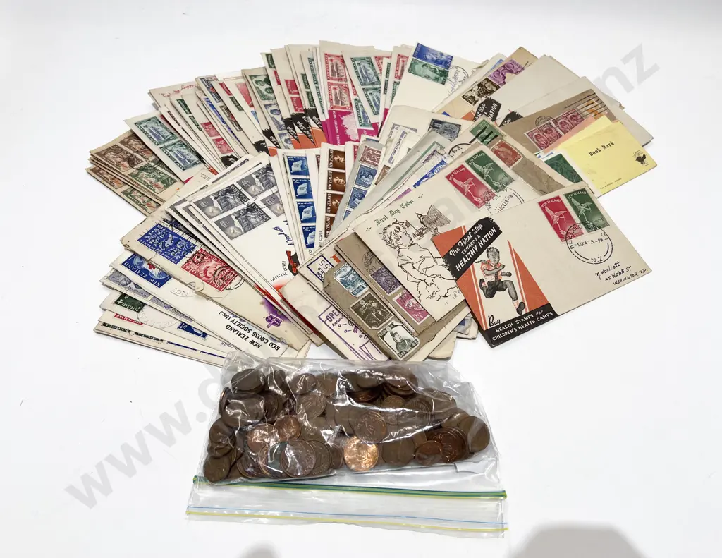 NZ Vintage FDCs and Small Qty of Copper Coinage Image 1++