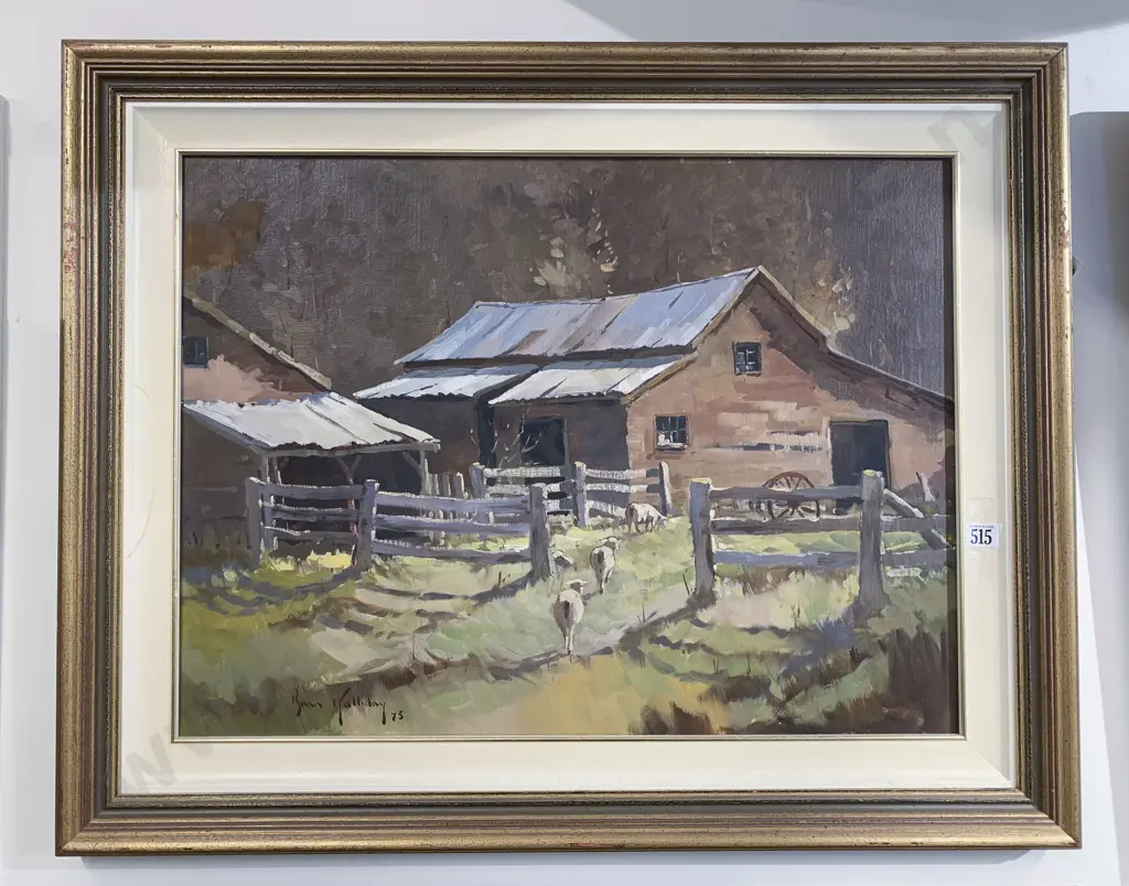 Brian Halliday - Farm Yard Near Queenstown - Oil on board 45cm x 60cm Image 1++