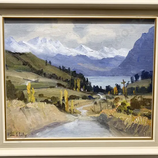 John Loxton - Grey Day Lake Hawea - Oil on board