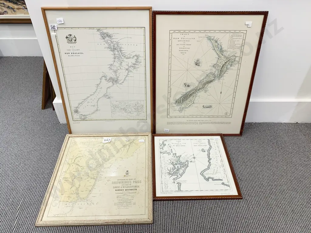 Four Assorted Framed NZ Maps Image 1++