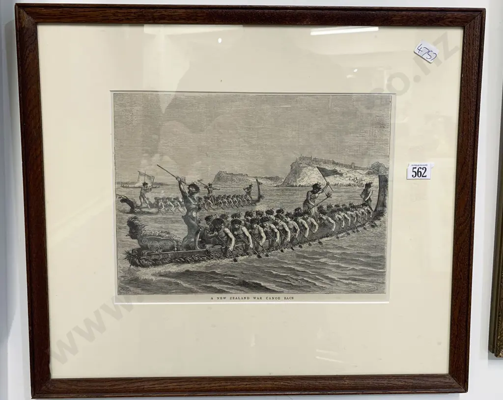 New Zealand War Canoe Race - Framed Book Plate Image 1++