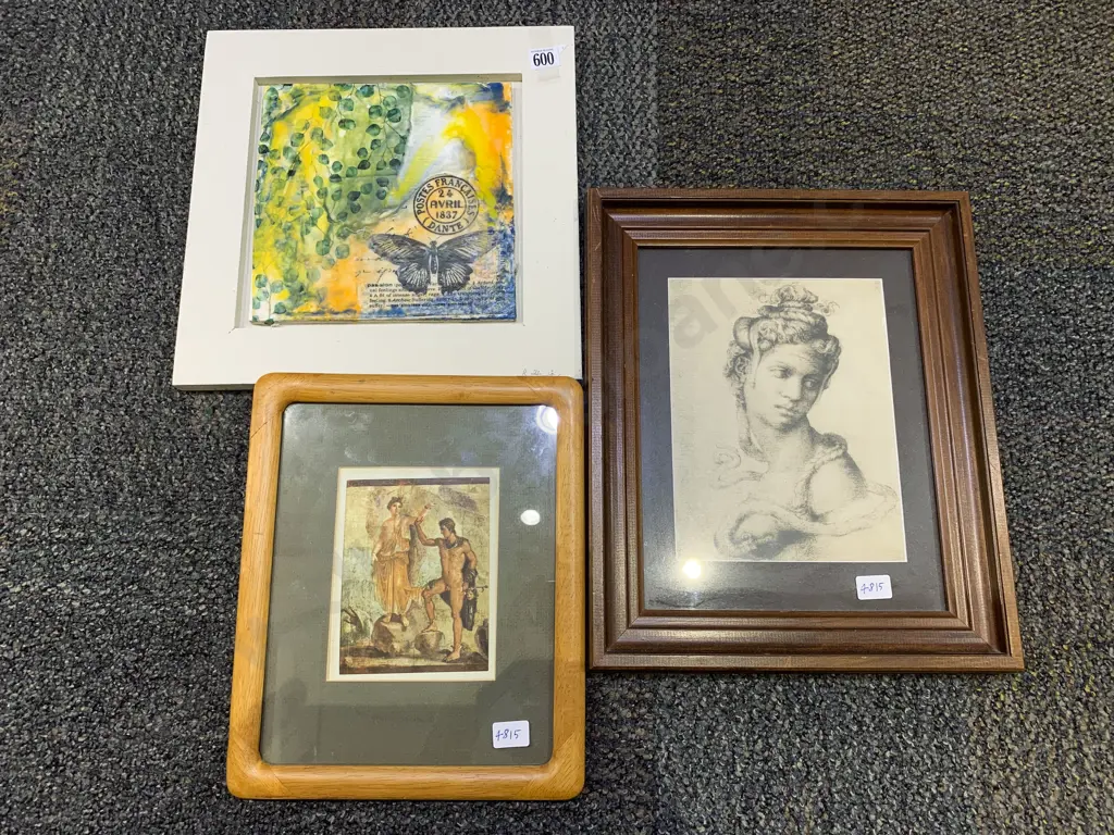 Mixed Media Tile Work & Two Prints Image 1++