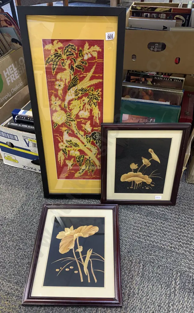 Jo Bray - Framed Needlepoint Artwork & Two Others Image 1++