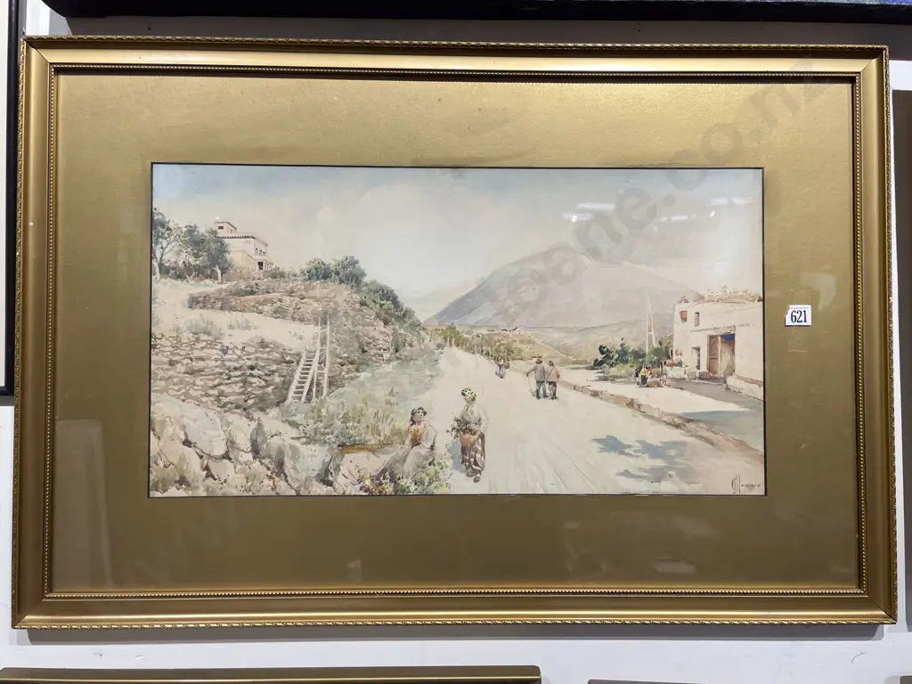 C. Mapuano - Rustic Italian Landscape With Figures - W/C Image 1++