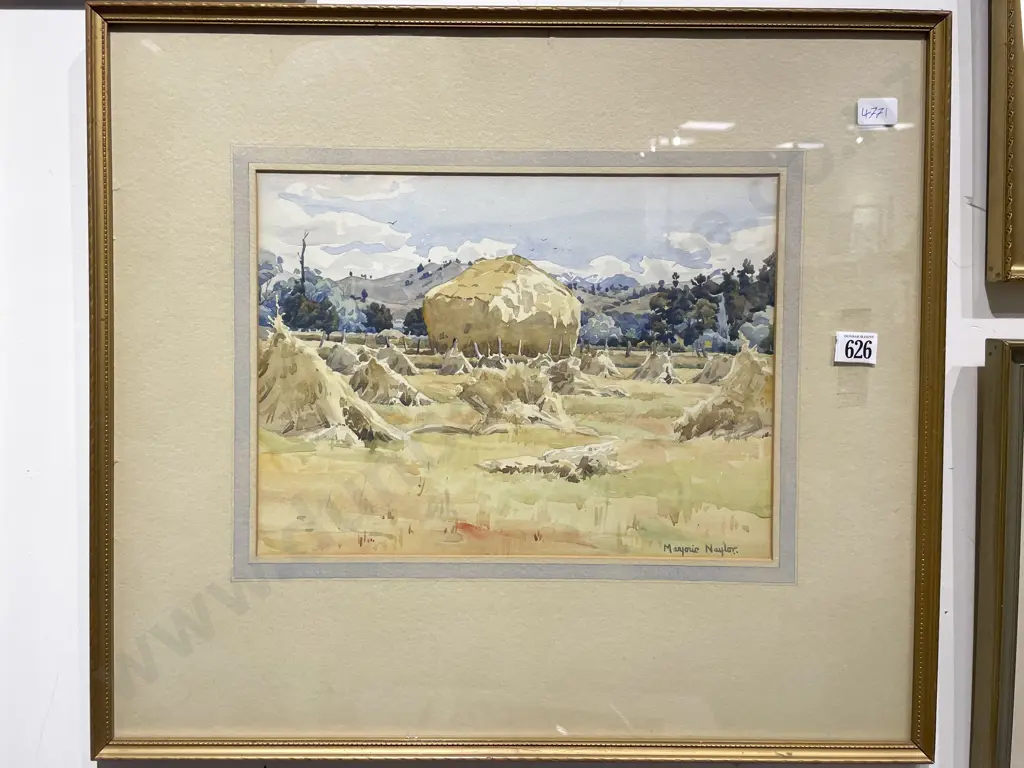 Marjorie Naylor - Hay Stooks Moutere Valley Nelson - W/C Image 1++