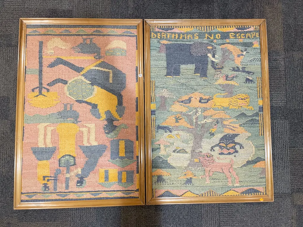 Pair of Pictorial Woven Artworks Image 1++