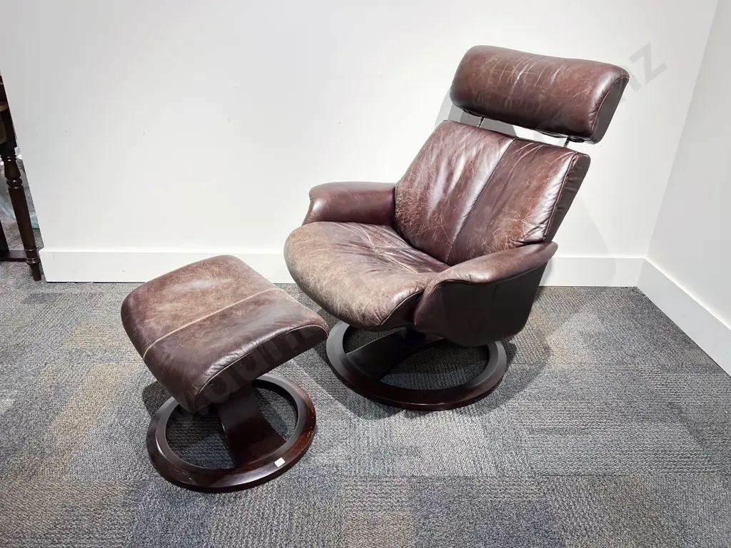 Modern Leather Stressless Reclining Arm Chair and Footstool Image 1++