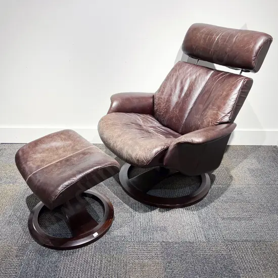 Modern Leather Stressless Reclining Arm Chair and Footstool
