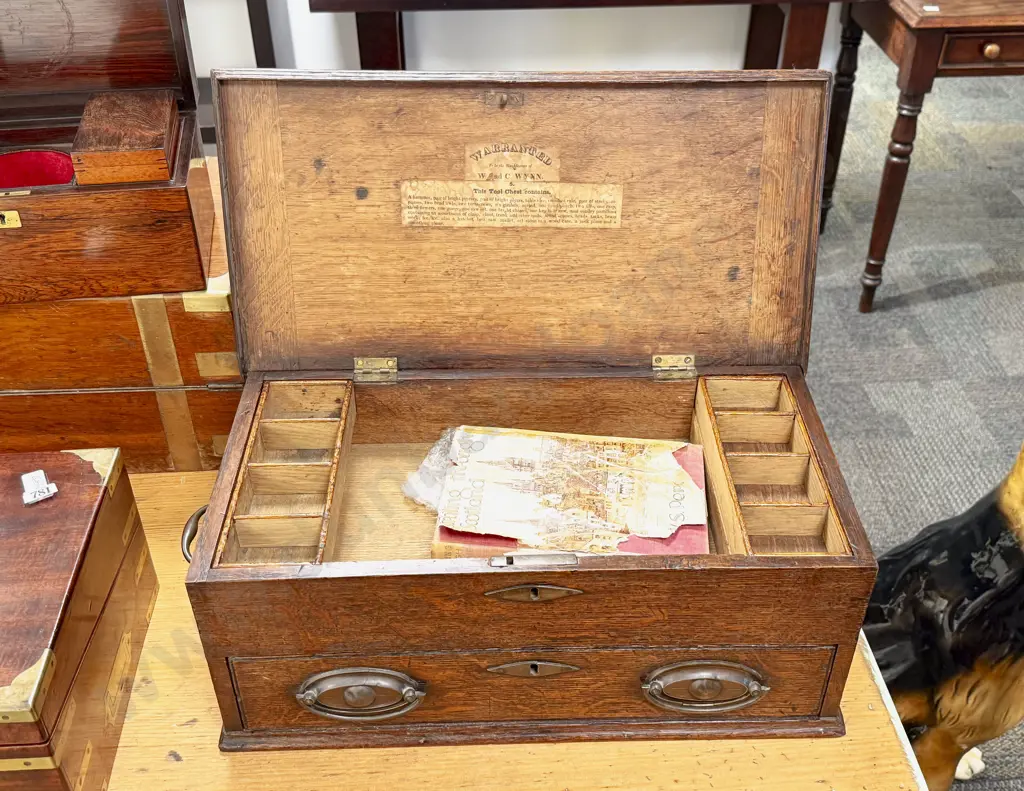 C19th Oak Single Drawer Tool Chest Image 1++