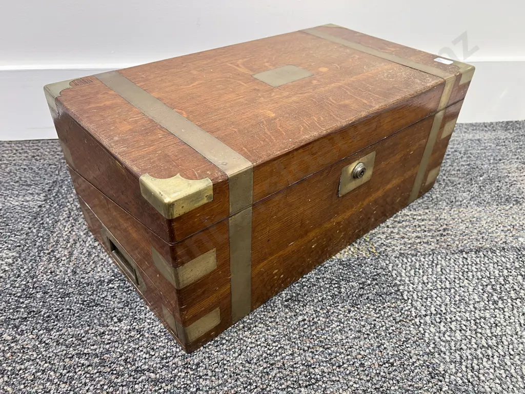 C19th Campaign Style Oak Writing Slope Image 1++