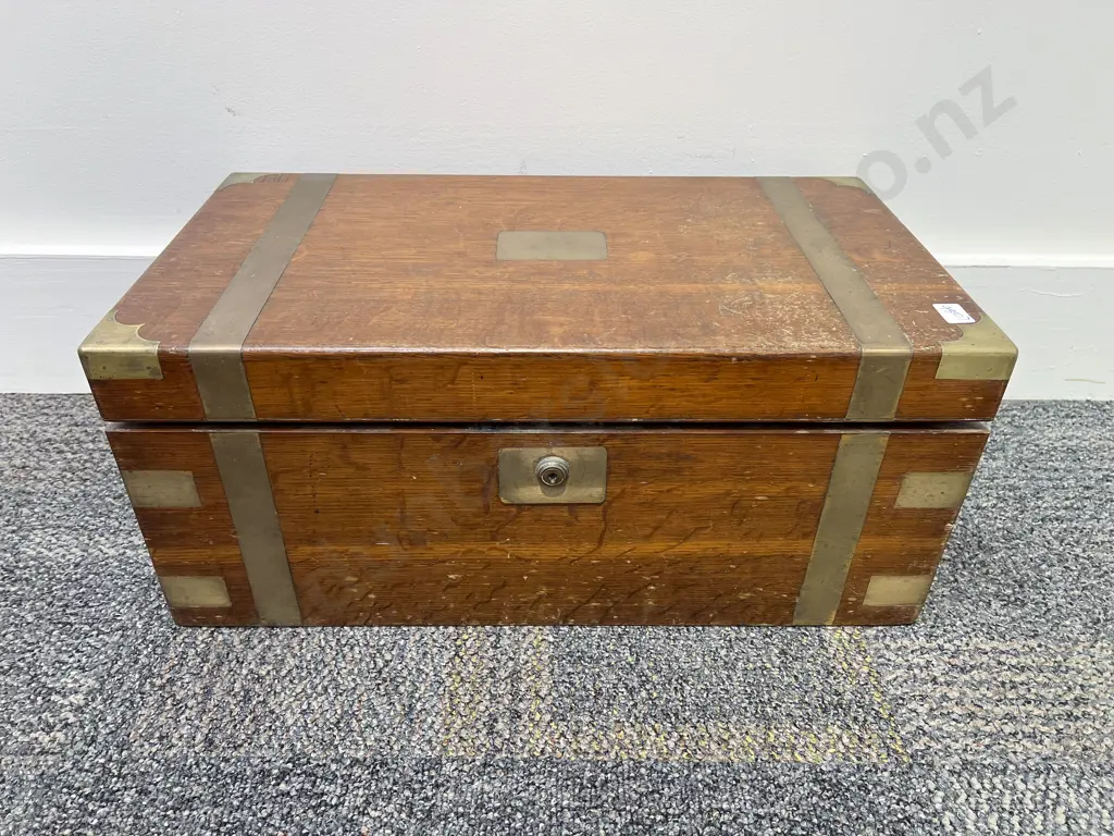 C19th Campaign Style Oak Writing Slope Image 1++