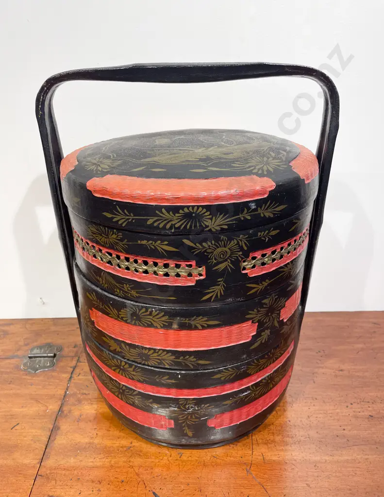 Chinese Black Lacquer & Gilded Food Box Image 1++