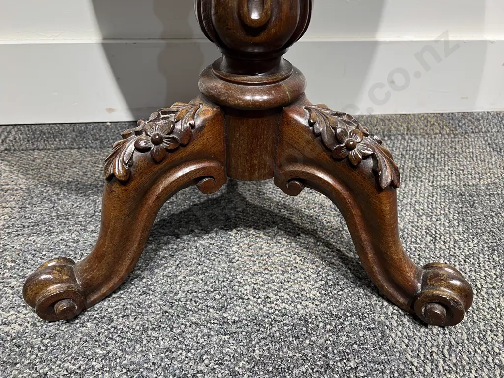 Attractive Victorian Walnut and Marquetry Tripod Wine Table Image 1++