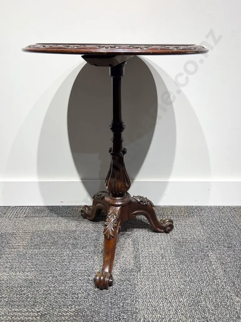 Attractive Victorian Walnut and Marquetry Tripod Wine Table Image 1++
