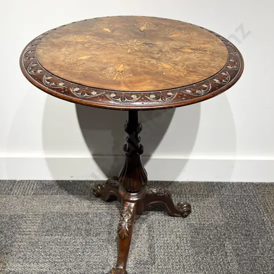 Attractive Victorian Walnut and Marquetry Tripod Wine Table